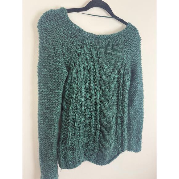 Free People Womens Chunky Cable Knit Wool Mohair Long Sleeve Green Sweater XS - Picture 5 of 8